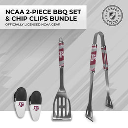 Texas A&M Aggies Collegiate University Two Piece Grilling Tools Set with 2 Magnet Chip Clips - Chrome