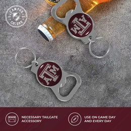 Texas A&M Aggies School Logo Leather Card/Cash Holder and Bottle Opener Keychain Bundle - Black