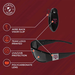 Texas A&M Aggies NCAA Black Chrome Sunglasses with Visor Clip Bundle - Black