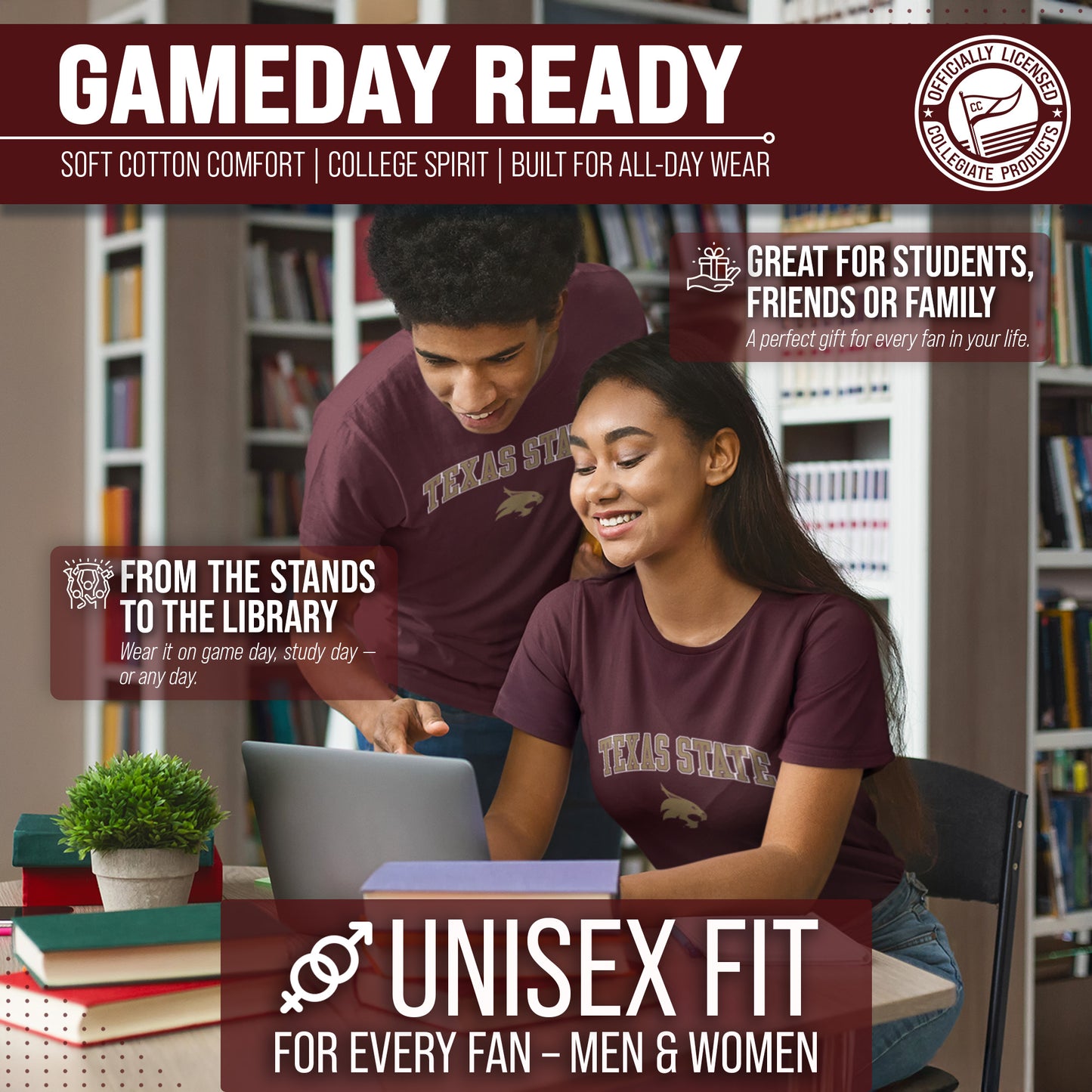 Texas State Bobcats NCAA Adult Gameday Cotton T-Shirt - Maroon