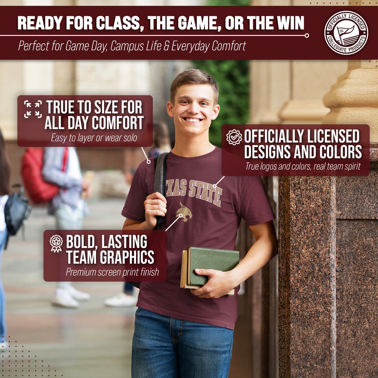 Texas State Bobcats NCAA Adult Gameday Cotton T-Shirt - Maroon