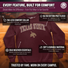 Texas State Bobcats Adult Arch & Logo Soft Style Gameday Crewneck Sweatshirt - Maroon