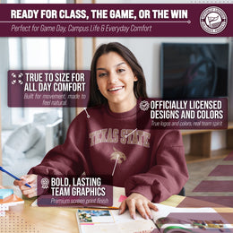 Texas State Bobcats Adult Arch & Logo Soft Style Gameday Crewneck Sweatshirt - Maroon