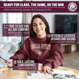Texas State Bobcats Adult Arch & Logo Soft Style Gameday Crewneck Sweatshirt - Maroon