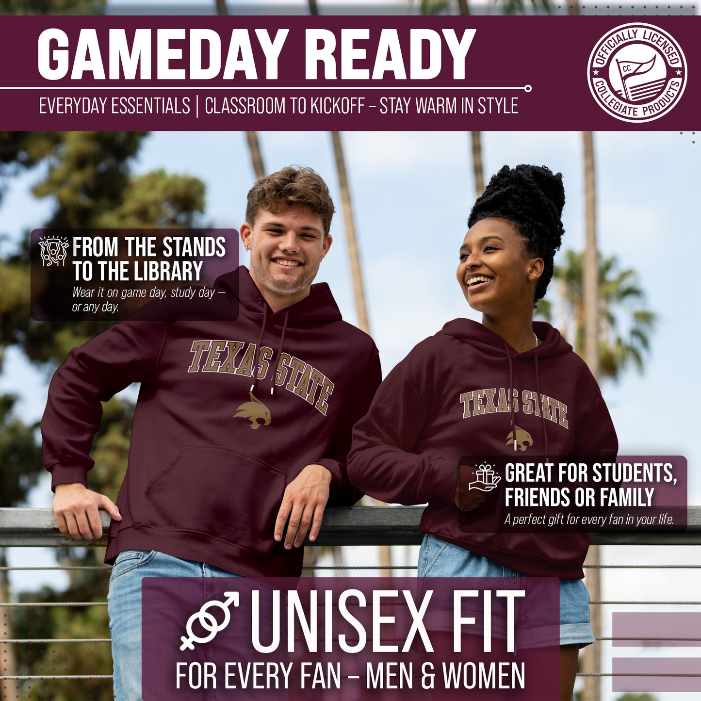 Texas State Bobcats Adult Arch & Logo Soft Style Gameday Hooded Sweatshirt - Maroon