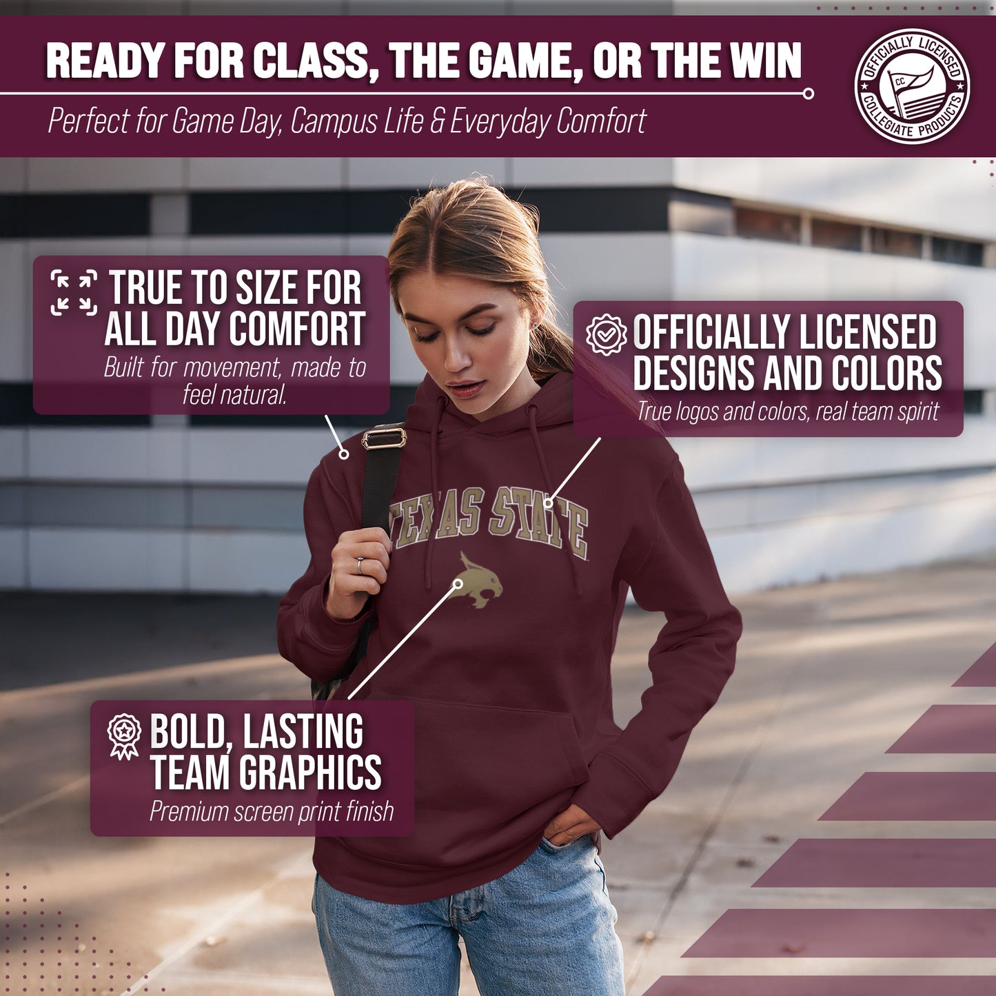 Texas State Bobcats Adult Arch & Logo Soft Style Gameday Hooded Sweatshirt - Maroon