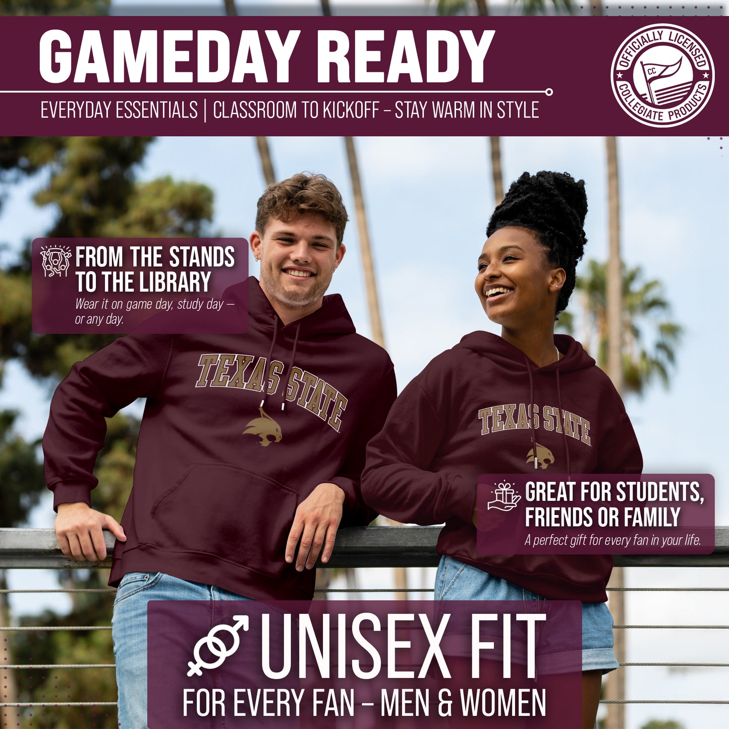 Texas State Bobcats Adult Arch & Logo Soft Style Gameday Hooded Sweatshirt - Maroon