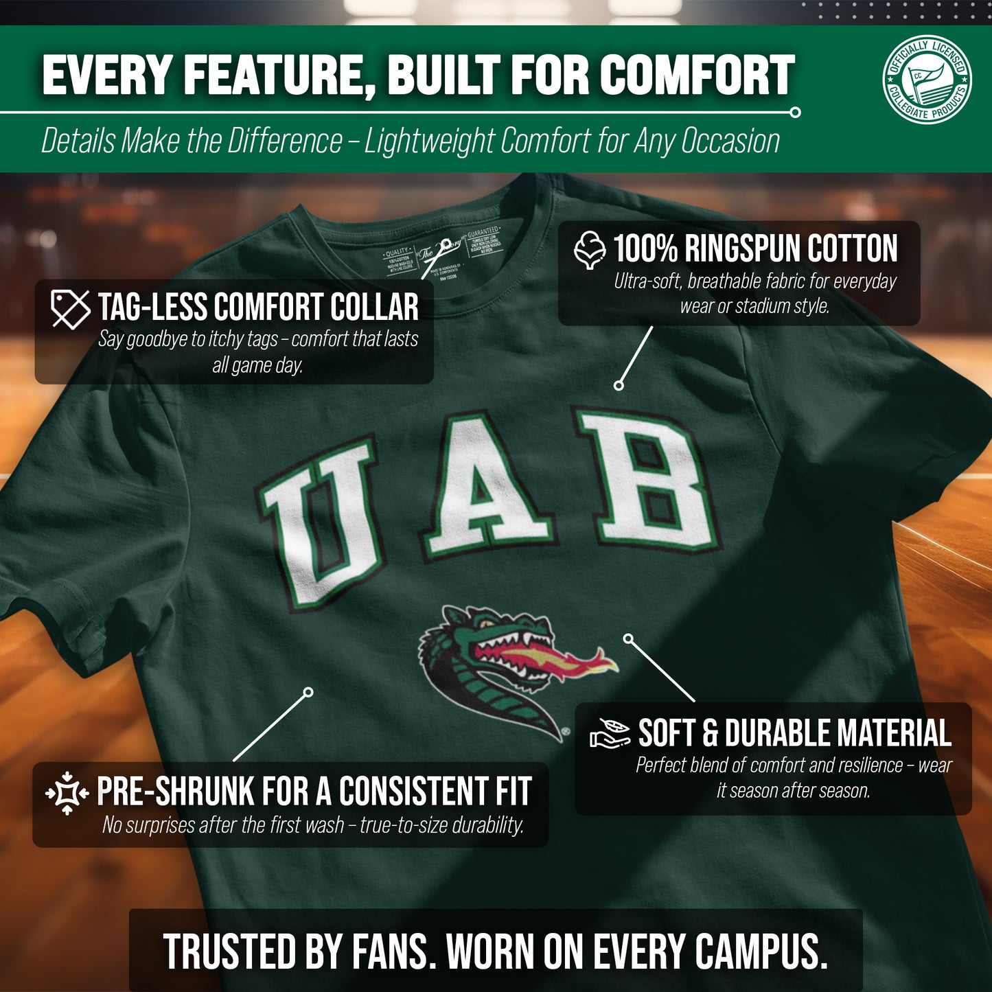 UAB Blazers NCAA Adult Gameday Cotton T-Shirt - Green