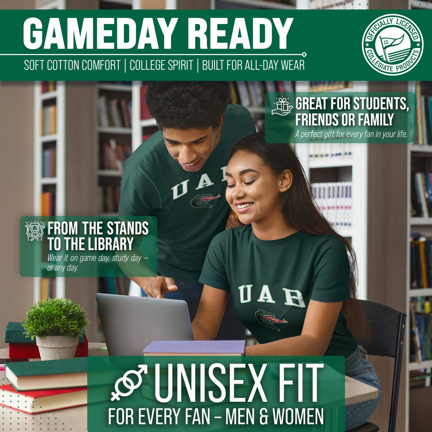 UAB Blazers NCAA Adult Gameday Cotton T-Shirt - Green