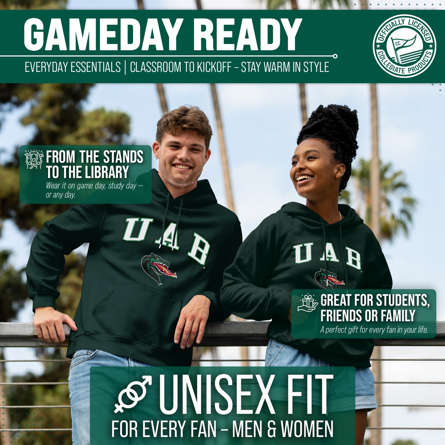 UAB Blazers Adult Arch & Logo Soft Style Gameday Hooded Sweatshirt - Green