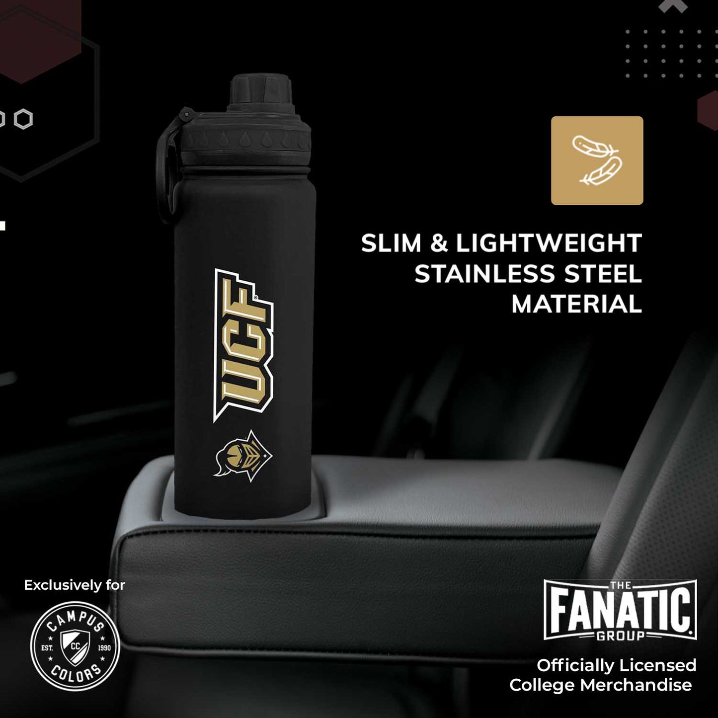 Central Florida Knights NCAA Stainless Steel Water Bottle - Black