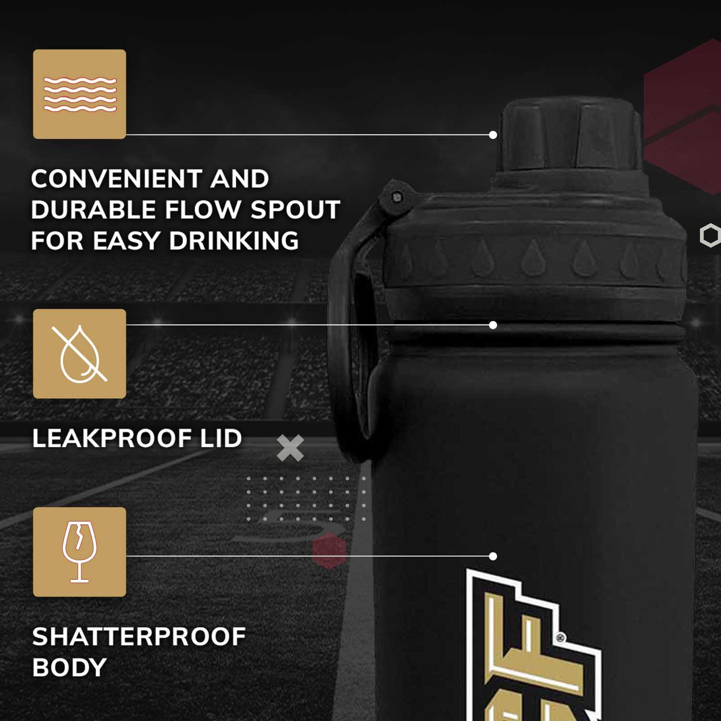 Central Florida Knights NCAA Stainless Steel Water Bottle - Black