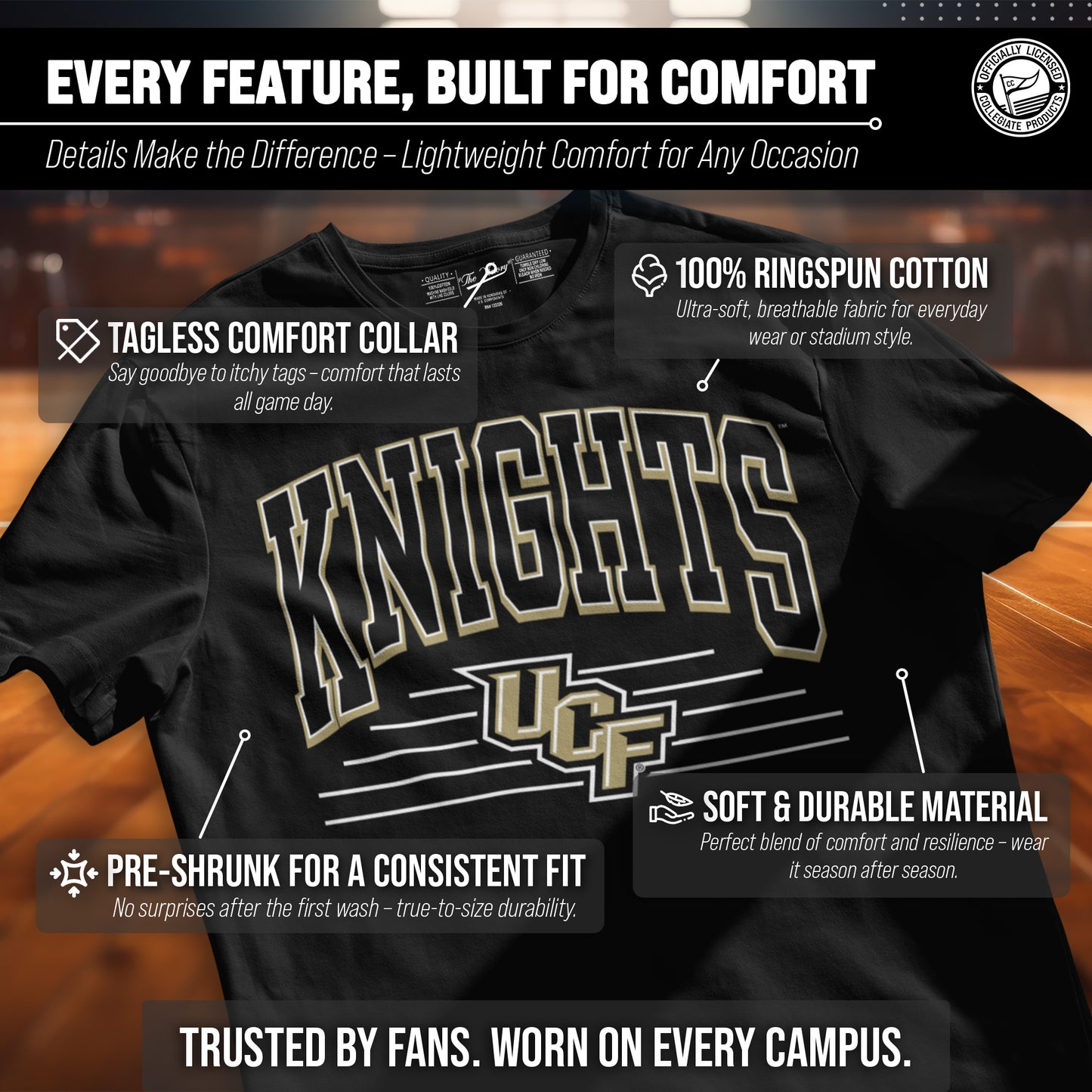Central Florida Knights NCAA Adult Unisex Overtime Classics T-Shirt - Black