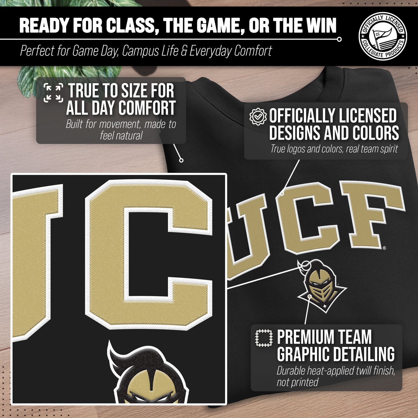 Central Florida Knights NCAA Adult Tackle Twill Crewneck Sweatshirt - Black