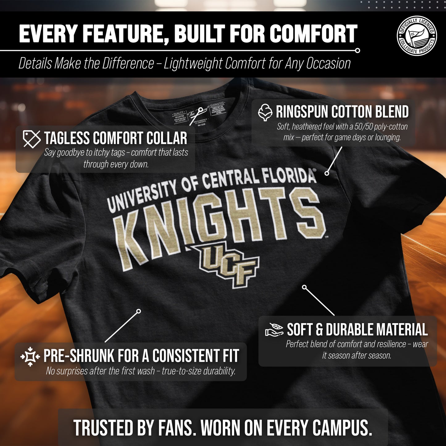 Central Florida Knights NCAA Adult Unisex Starting Fresh T-Shirt - Black Heather