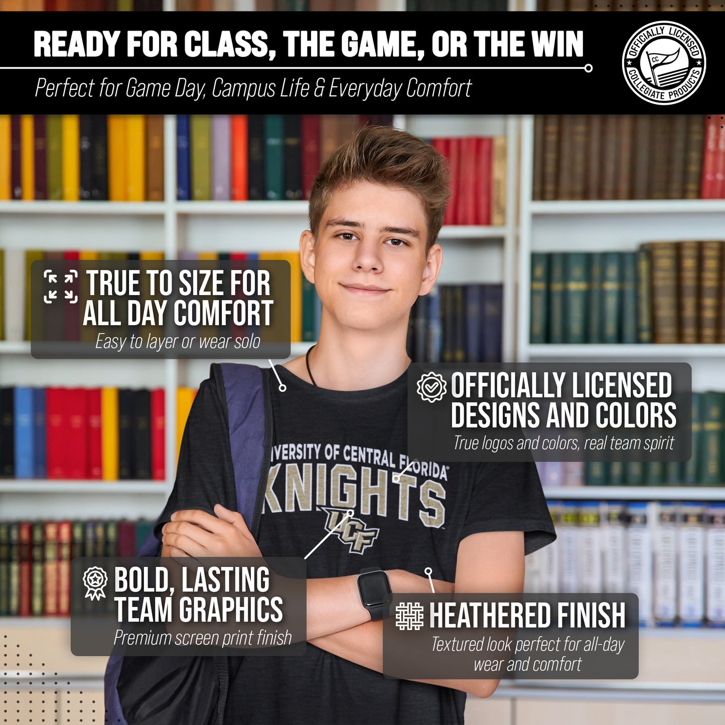 Central Florida Knights NCAA Adult Unisex Starting Fresh T-Shirt - Black Heather