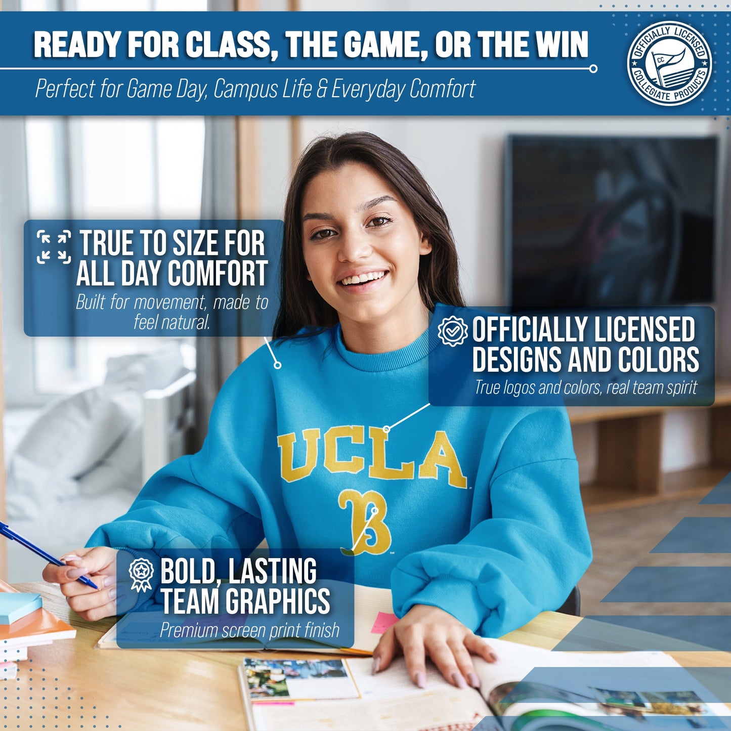 UCLA Bruins Adult Arch & Logo Soft Style Gameday Crewneck Sweatshirt - Light Blue