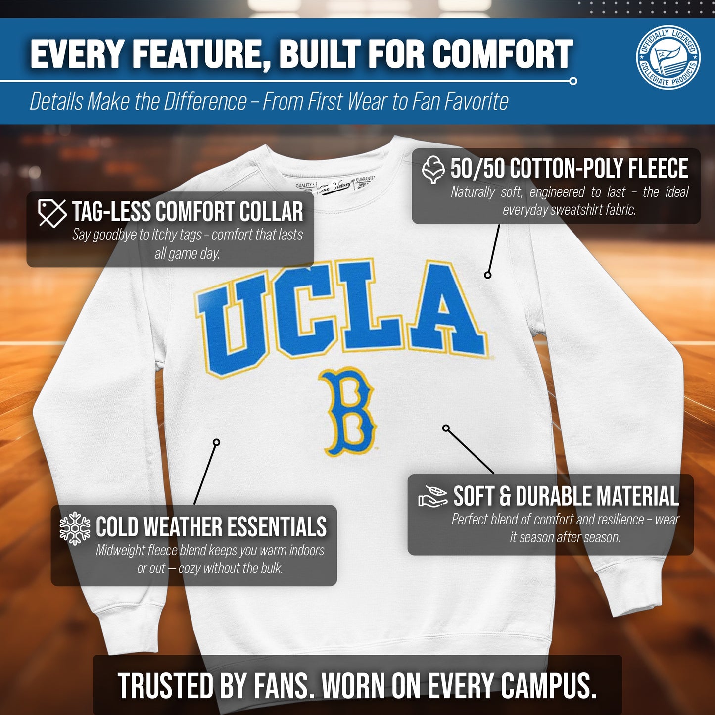 UCLA Bruins Adult Arch & Logo Soft Style Gameday Crewneck Sweatshirt - White