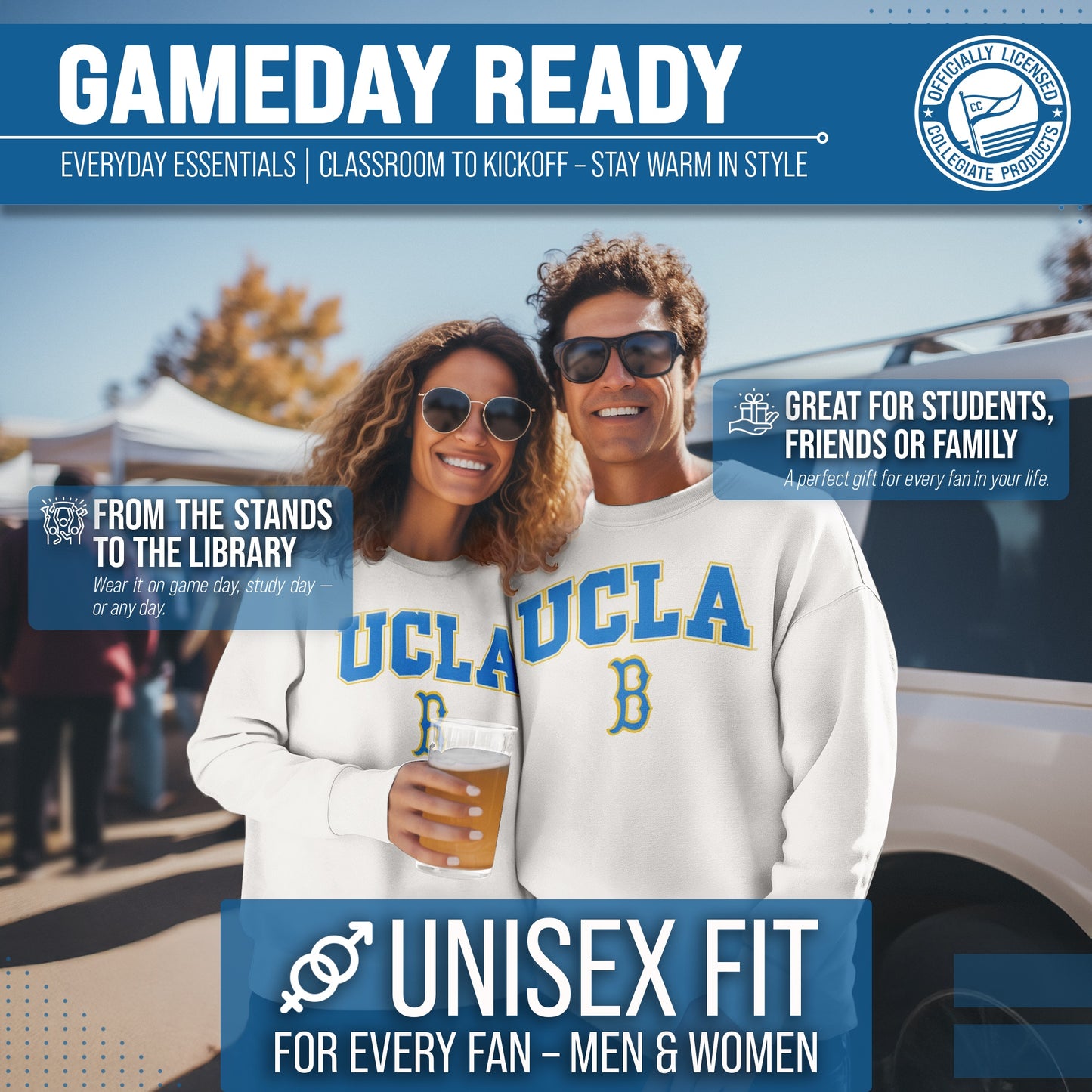 UCLA Bruins Adult Arch & Logo Soft Style Gameday Crewneck Sweatshirt - White