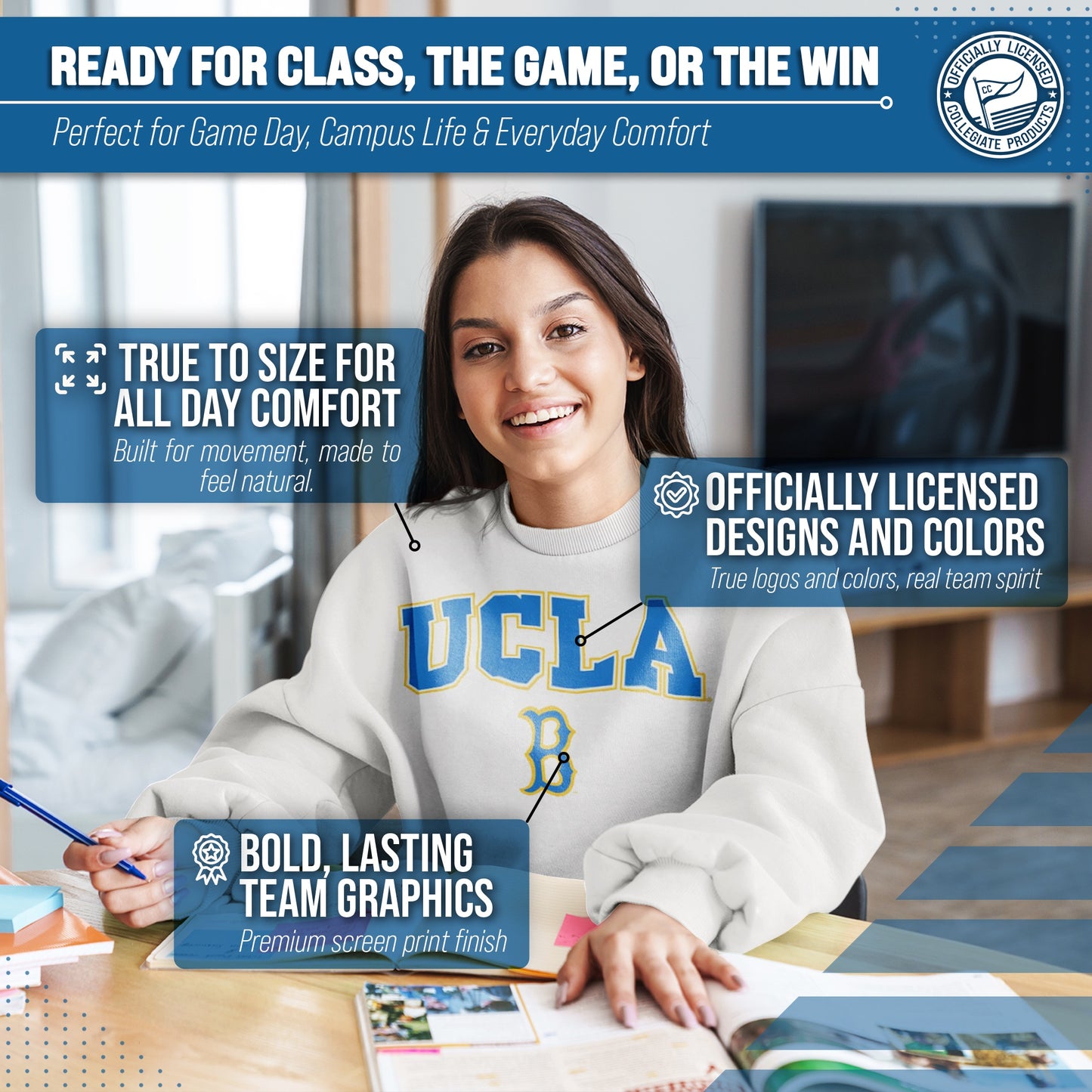 UCLA Bruins Adult Arch & Logo Soft Style Gameday Crewneck Sweatshirt - White
