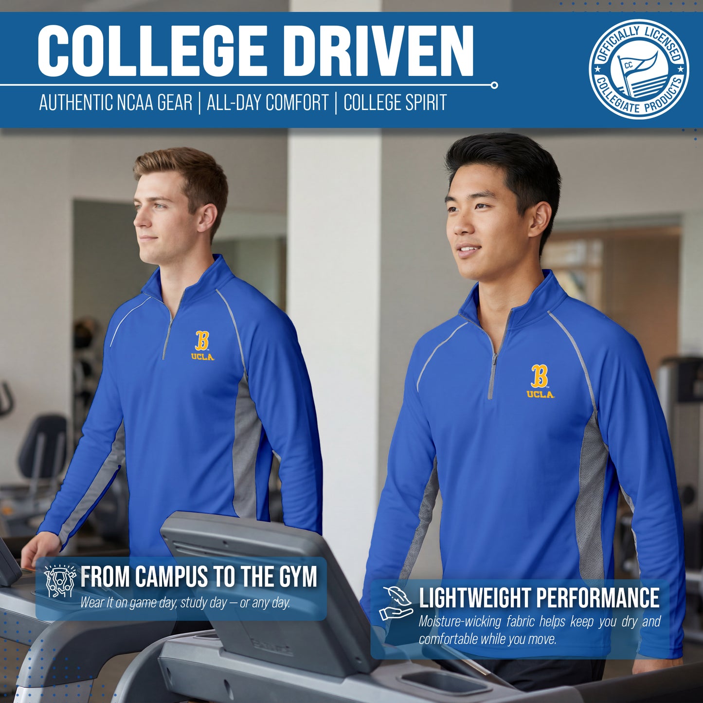 UCLA Bruins Mens NCAA Campus Classic Long Sleeve 1/4 Zip Windshirt - Royal