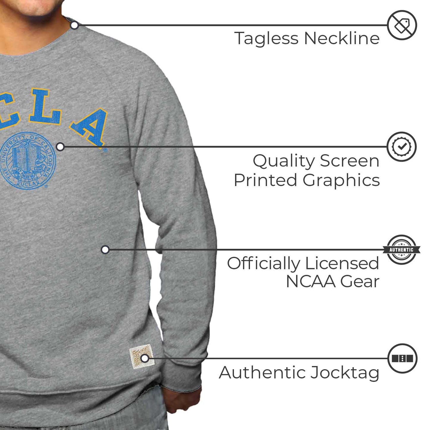 UCLA Bruins College Gray University Seal Crewneck Sweatshirt - Gray