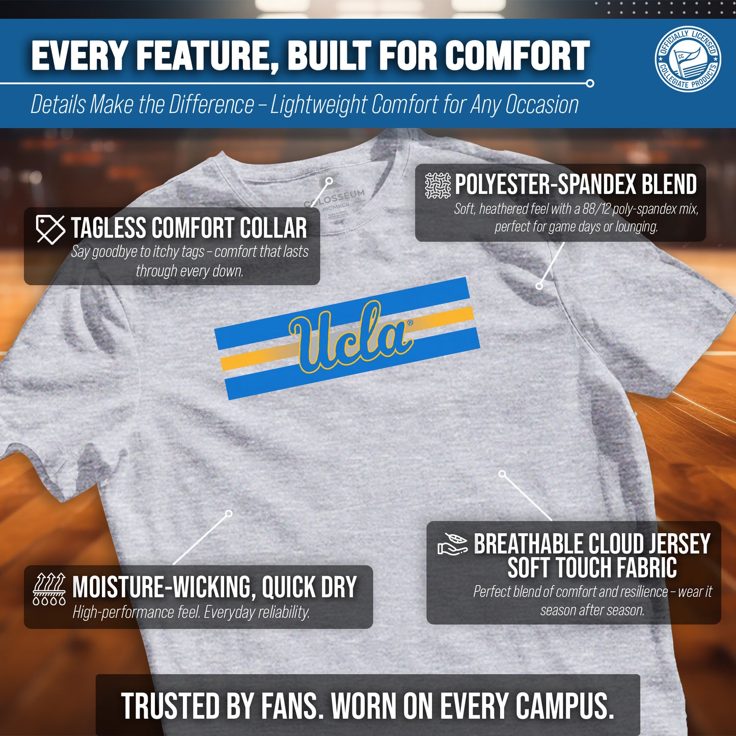 UCLA Bruins Unisex NCAA Scholarship Cloud Jersey Athletic Short Sleeve Performance Tee - Gray Heather