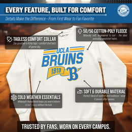 UCLA Bruins NCAA Adult Unisex Varsity Club Pennant Crewneck Fleece Sweatshirt - Off White
