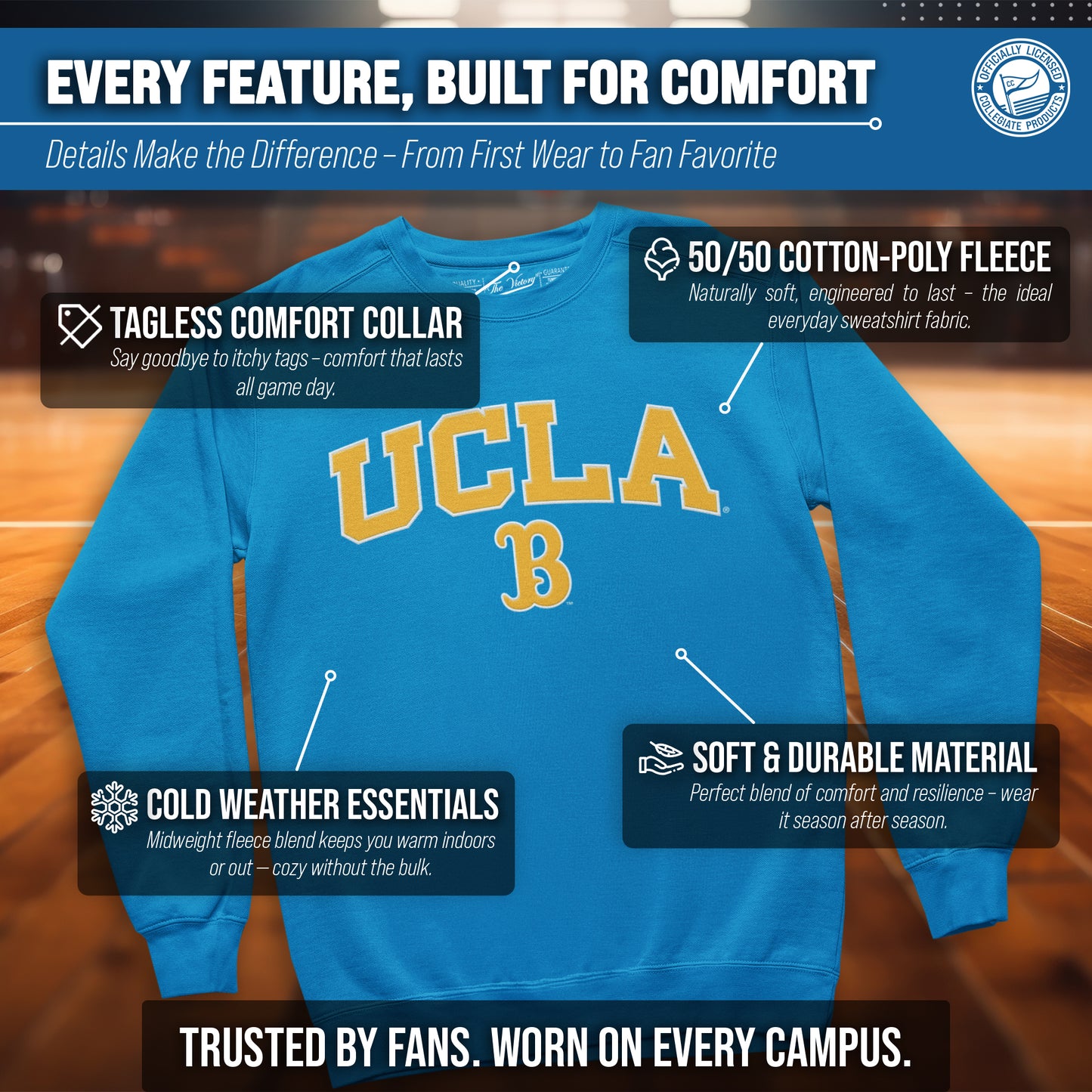 UCLA Bruins NCAA Adult Tackle Twill Crewneck Sweatshirt - Light Blue