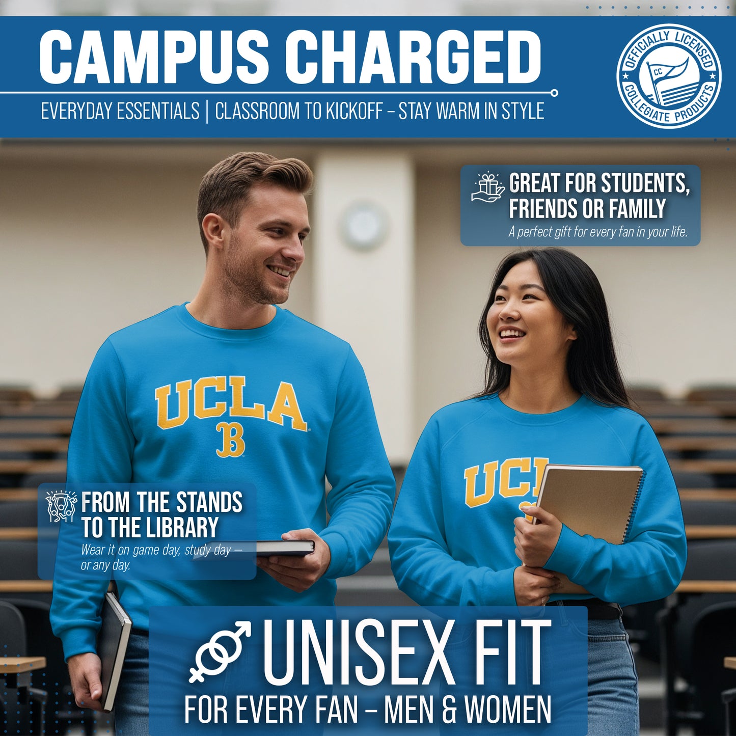 UCLA Bruins NCAA Adult Tackle Twill Crewneck Sweatshirt - Light Blue