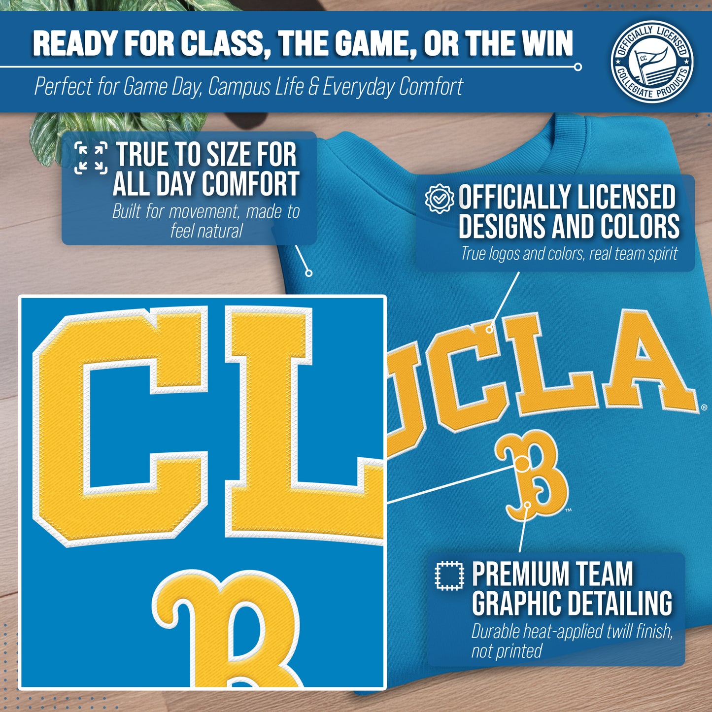 UCLA Bruins NCAA Adult Tackle Twill Crewneck Sweatshirt - Light Blue
