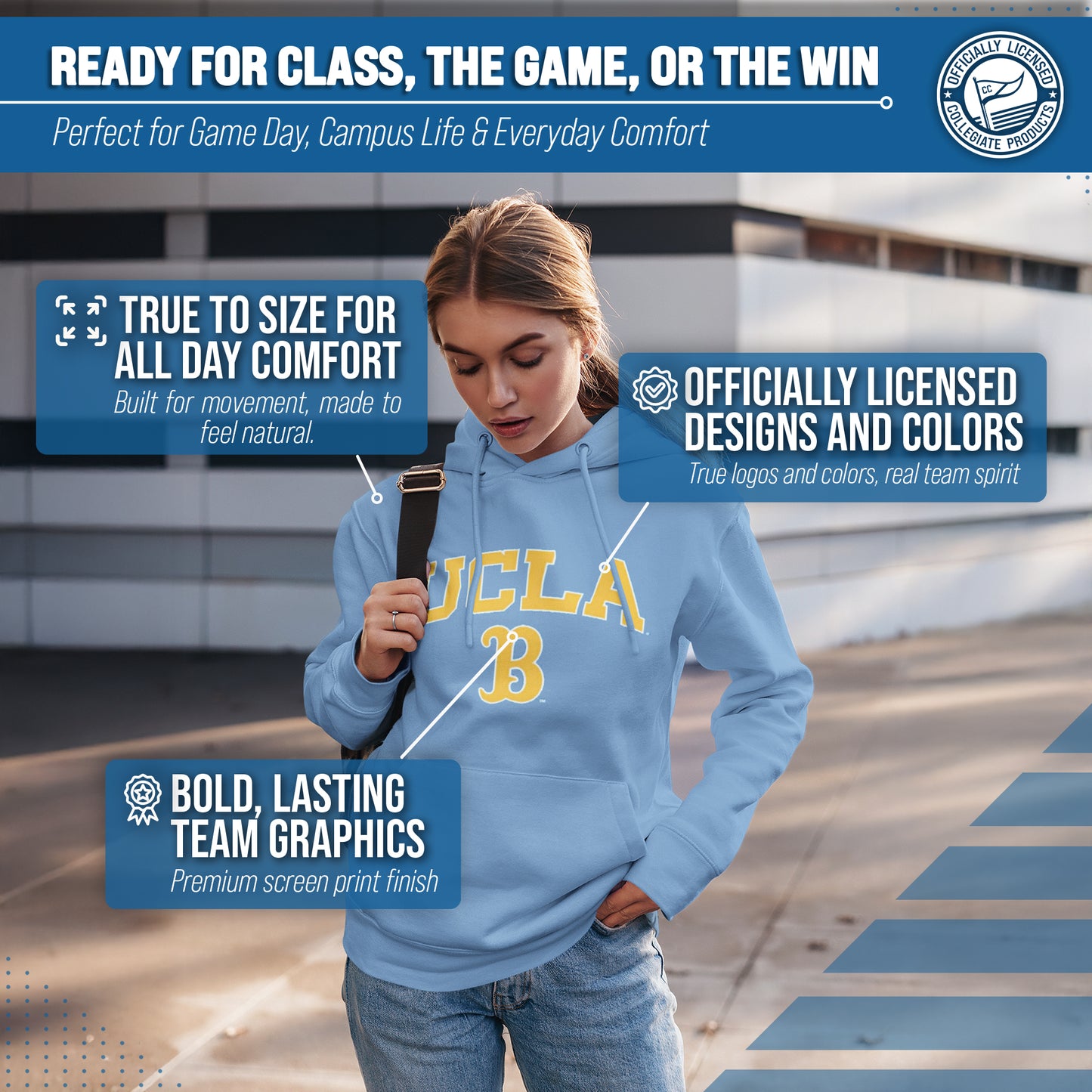 UCLA Bruins Adult Arch & Logo Soft Style Gameday Hooded Sweatshirt - Light Blue