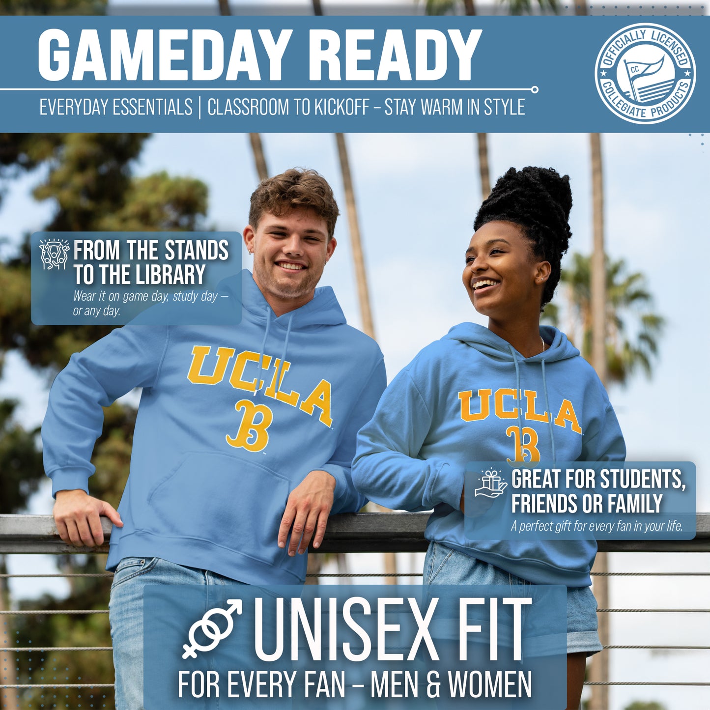 UCLA Bruins Adult Arch & Logo Soft Style Gameday Hooded Sweatshirt - Light Blue