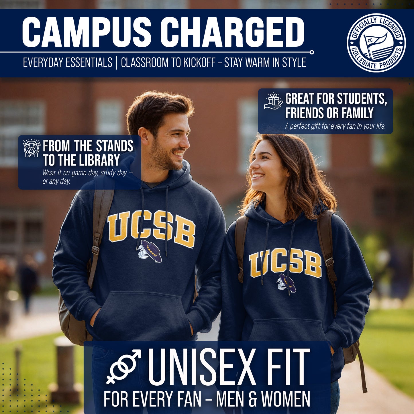 UCSB Gauchos NCAA Adult Tackle Twill Hooded Sweatshirt - Navy