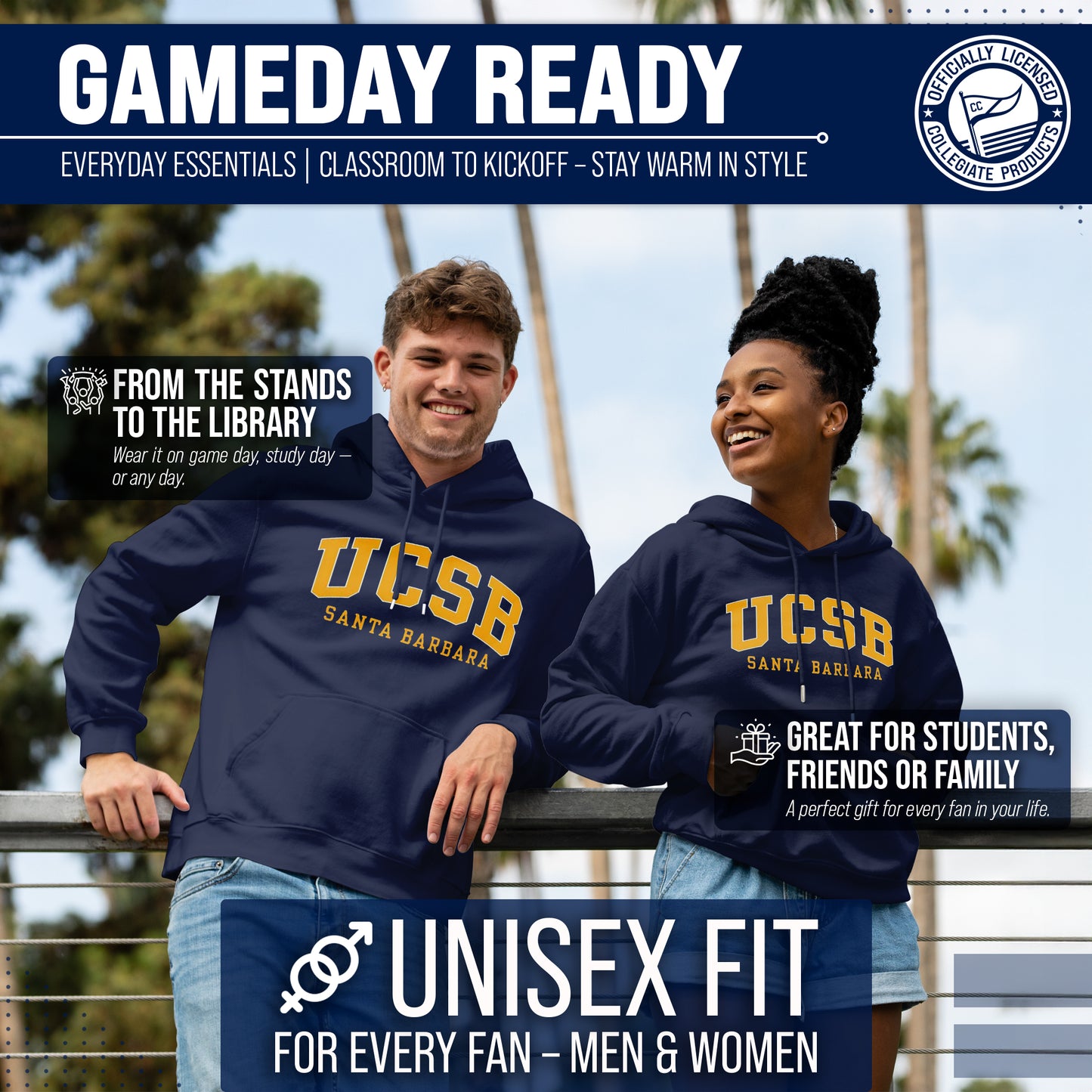 UCSB Gauchos Campus Colors Adult Arch & Logo Soft Style Gameday Hooded Sweatshirt  - Navy