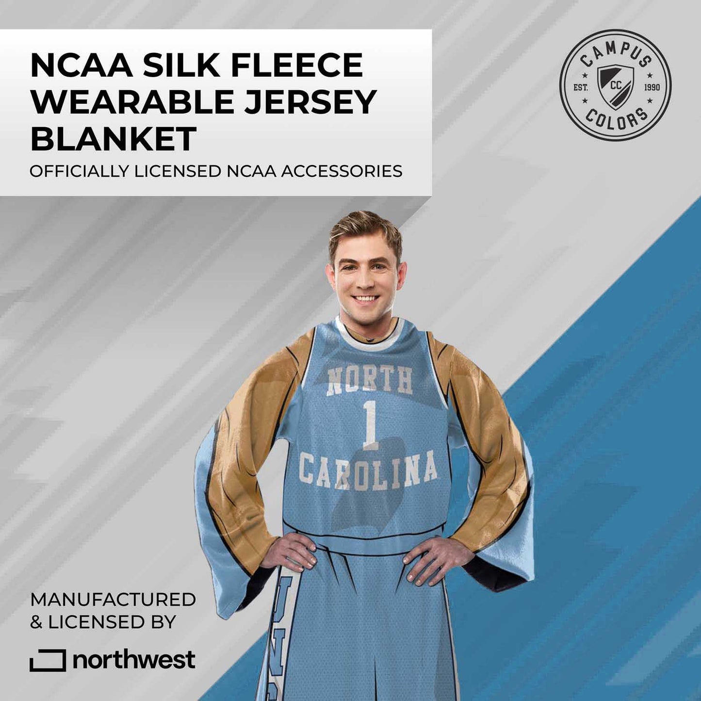 North Carolina Tar Heels NCAA Team Wearable Blanket with Sleeves - Carolina Blue