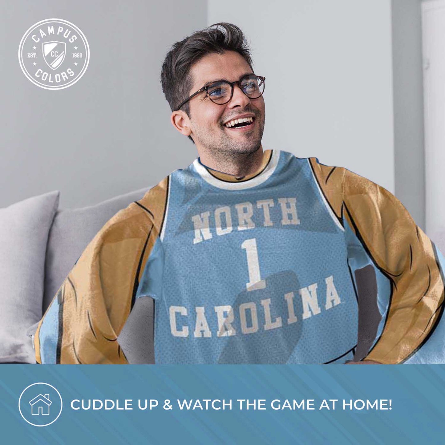 North Carolina Tar Heels NCAA Team Wearable Blanket with Sleeves - Carolina Blue