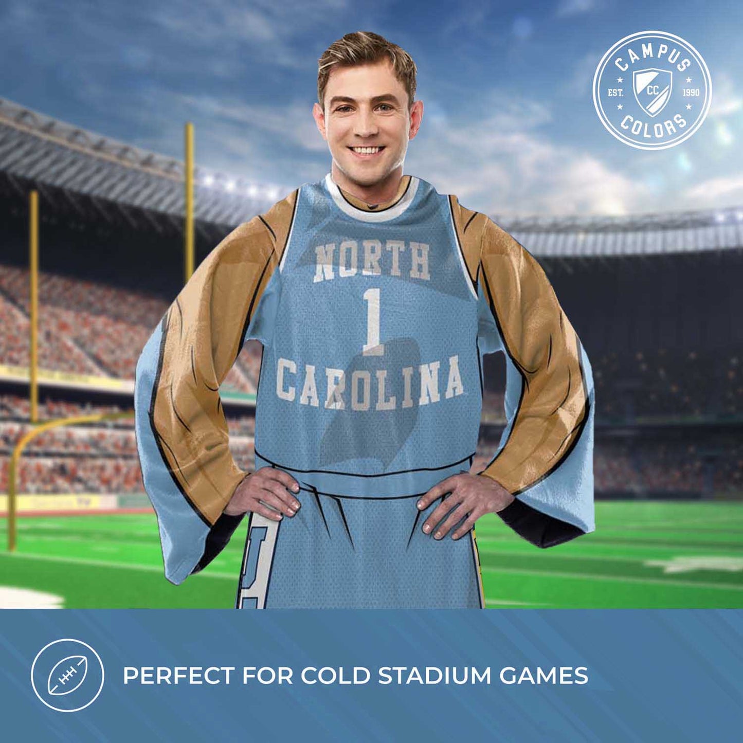 North Carolina Tar Heels NCAA Team Wearable Blanket with Sleeves - Carolina Blue