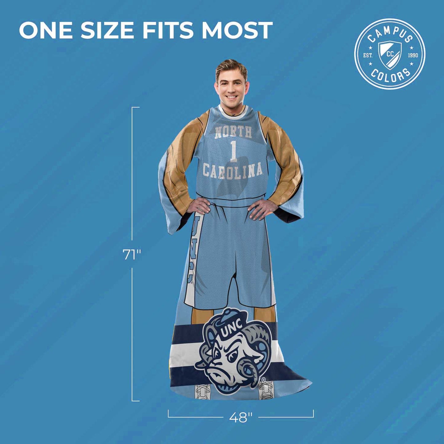 North Carolina Tar Heels NCAA Team Wearable Blanket with Sleeves - Carolina Blue