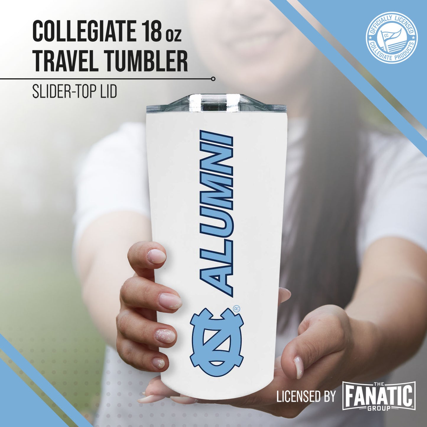 North Carolina Tar Heels Collegiate Stainless Steel Travel Tumbler for Alumni - White