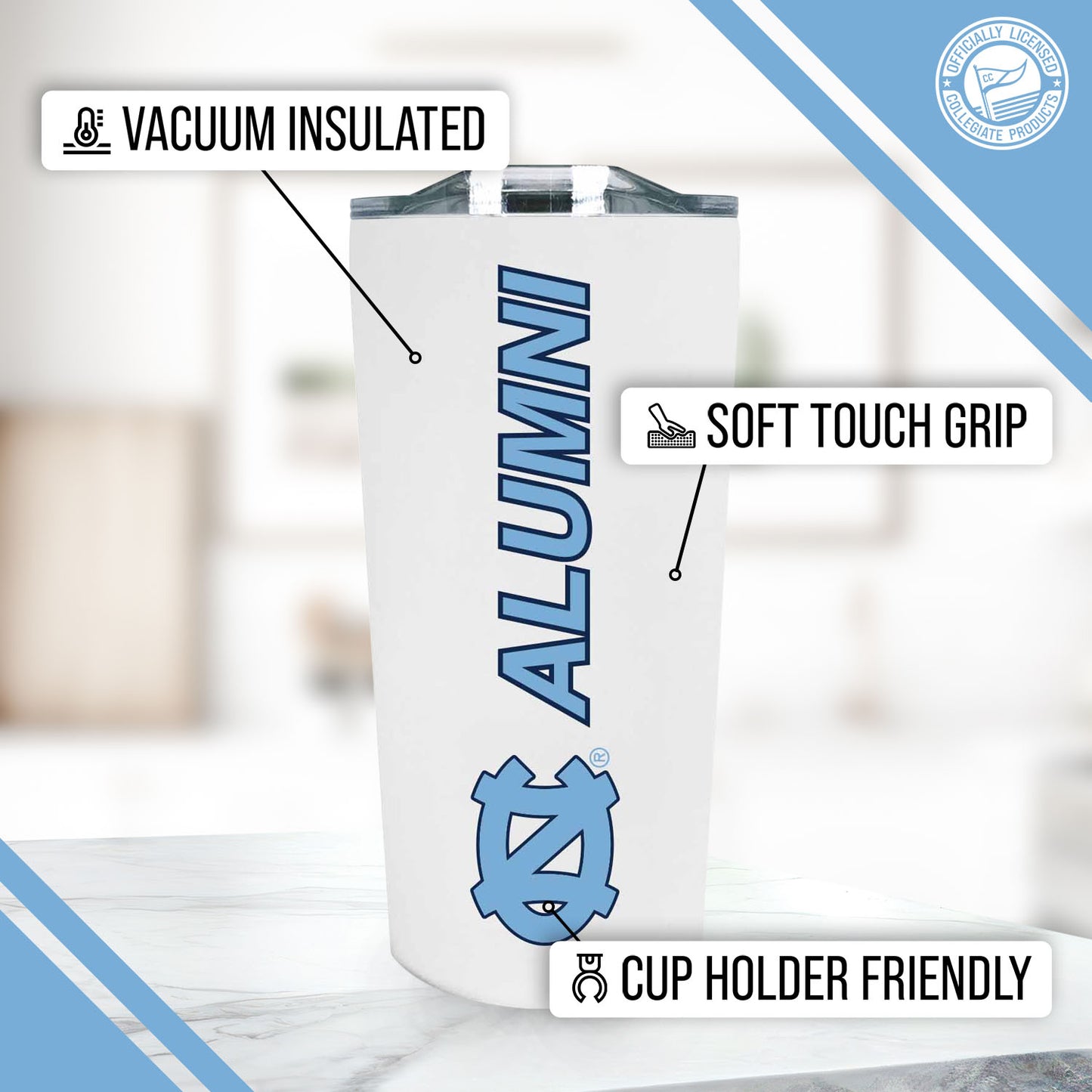 North Carolina Tar Heels Collegiate Stainless Steel Travel Tumbler for Alumni - White
