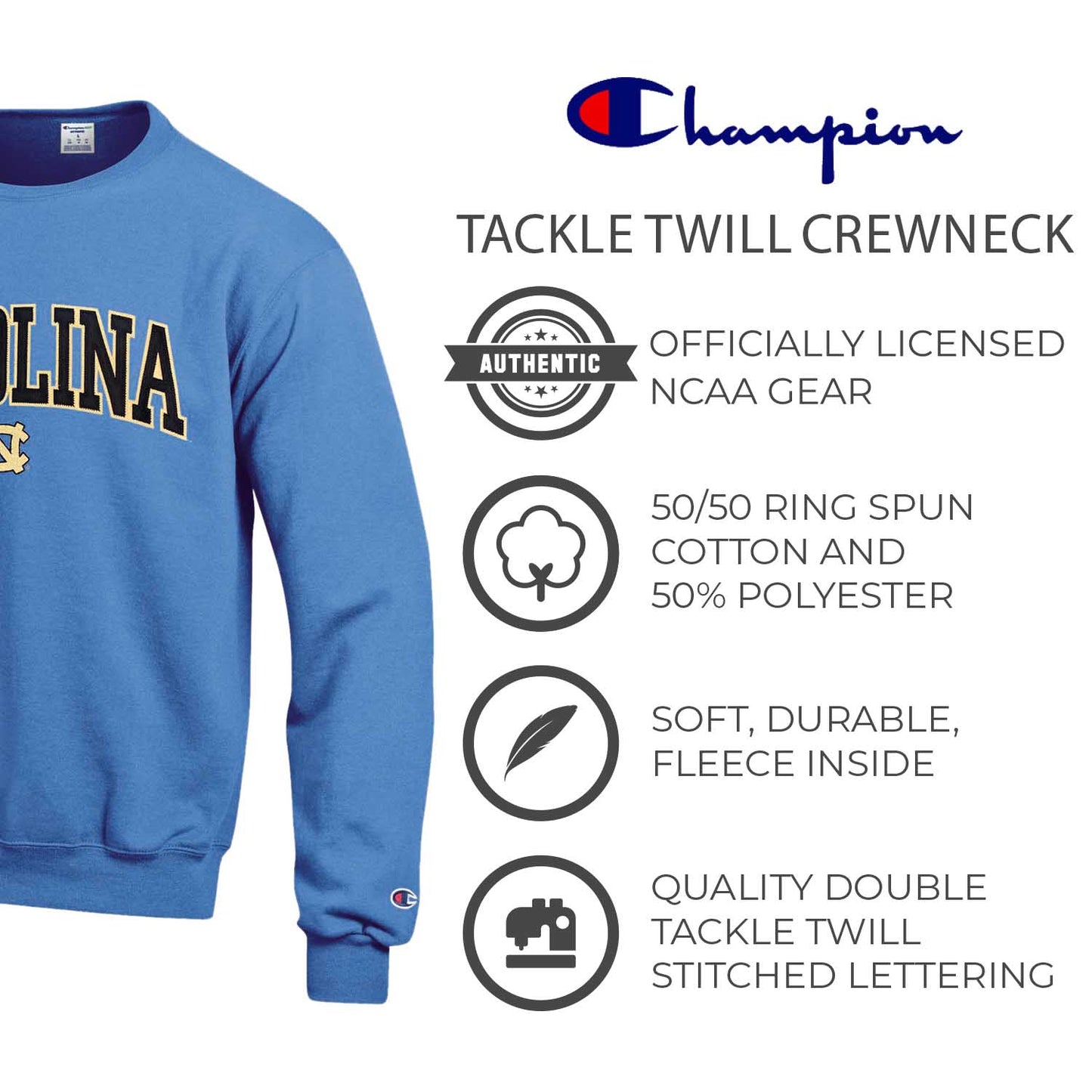 North Carolina Tar Heels Adult Tackle Twill Crewneck - Carolina Blue
