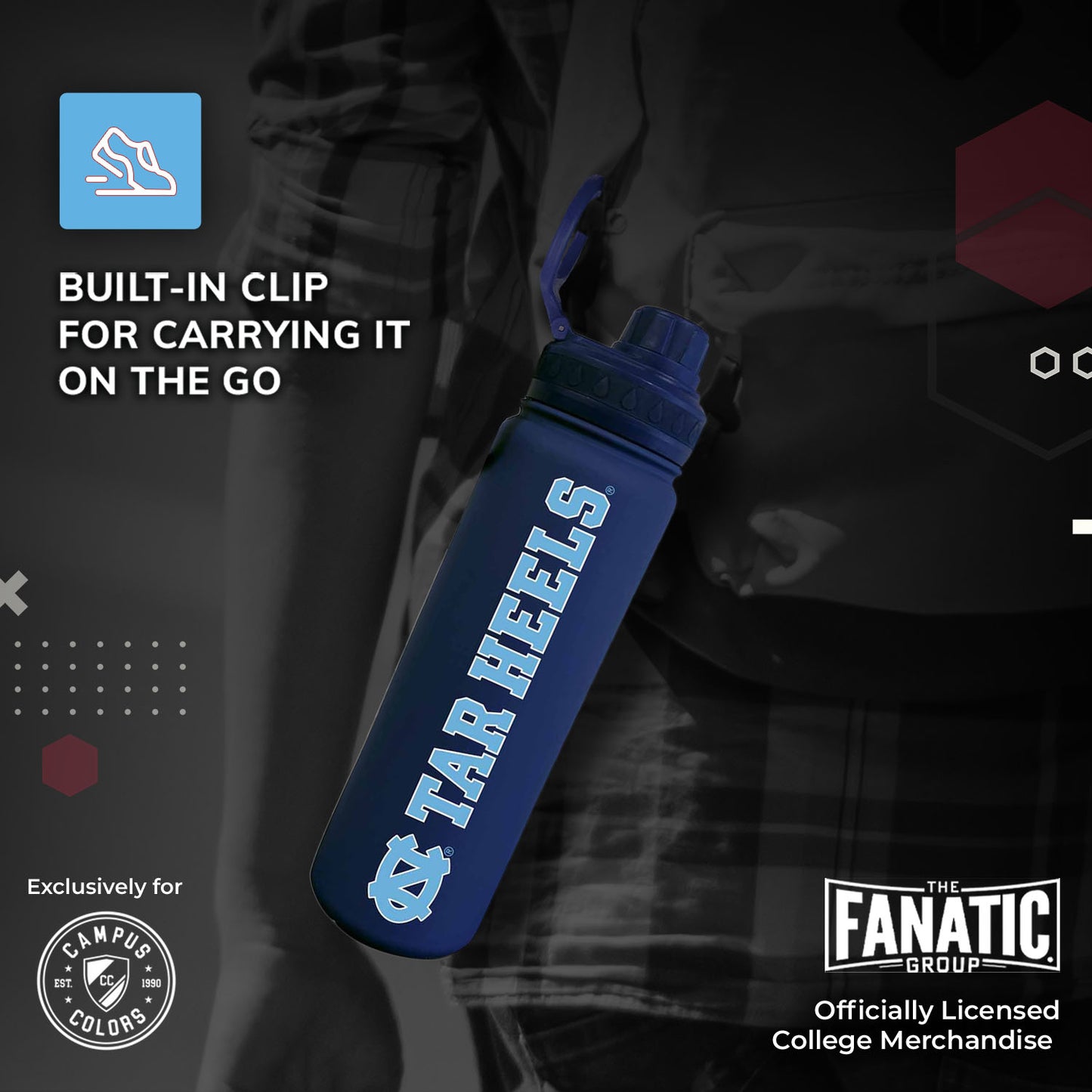 North Carolina Tar Heels Stainless Steel Vacuum Sealed Sport College Water Bottle - Navy