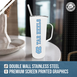 North Carolina Tar Heels NCAA Stainless Steel 20oz Roadie With Handle & Dual Option Lid With Straw - White