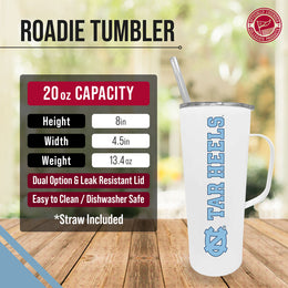 North Carolina Tar Heels NCAA Stainless Steel 20oz Roadie With Handle & Dual Option Lid With Straw - White
