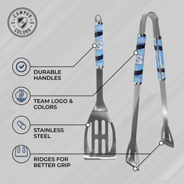 North Carolina Tar Heels Collegiate University Two Piece Grilling Tools Set with 2 Magnet Chip Clips - Chrome