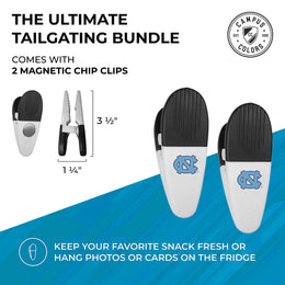 North Carolina Tar Heels Collegiate University Two Piece Grilling Tools Set with 2 Magnet Chip Clips - Chrome