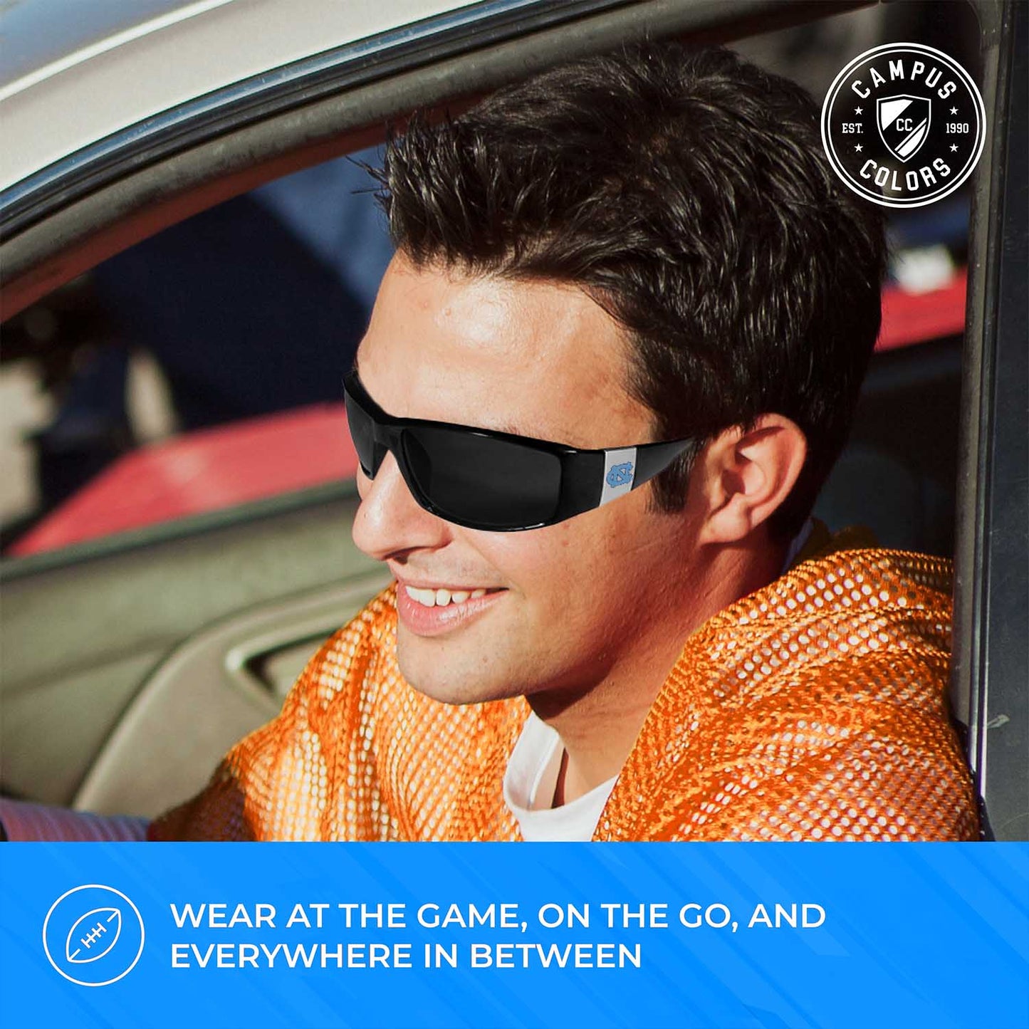 North Carolina Tar Heels NCAA Black Chrome Sunglasses with Visor Clip Bundle - Black