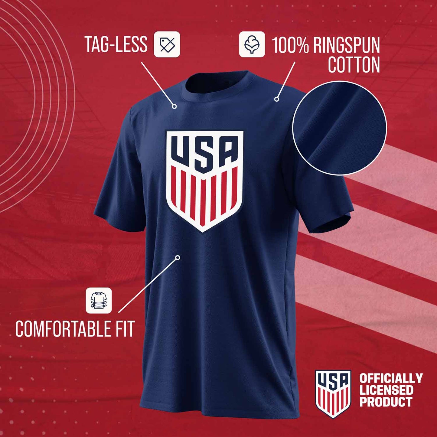 USA National Team Team Fan Apparel Youth US National Soccer Team T-Shirt For Boys & Girls - Navy
