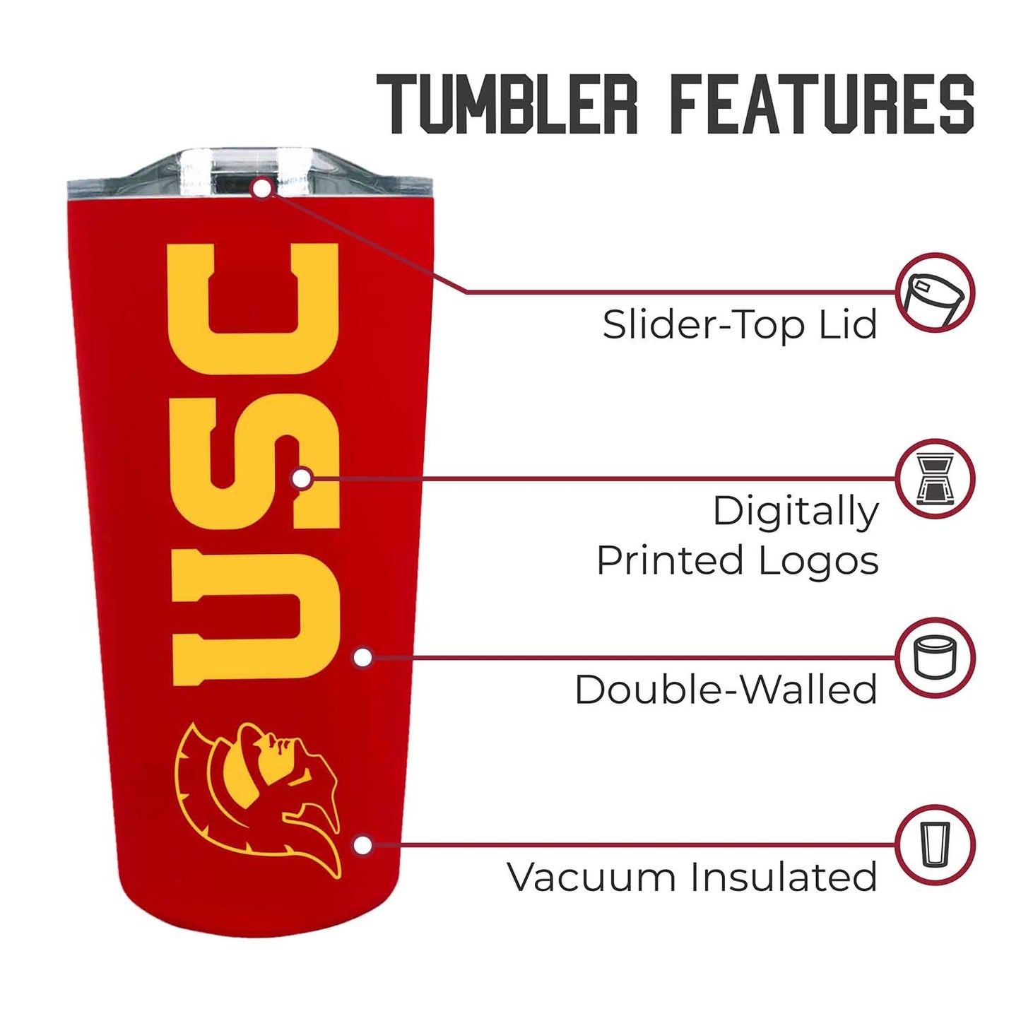 USC Trojans NCAA Stainless Steel Tumbler perfect for Gameday - Cardinal